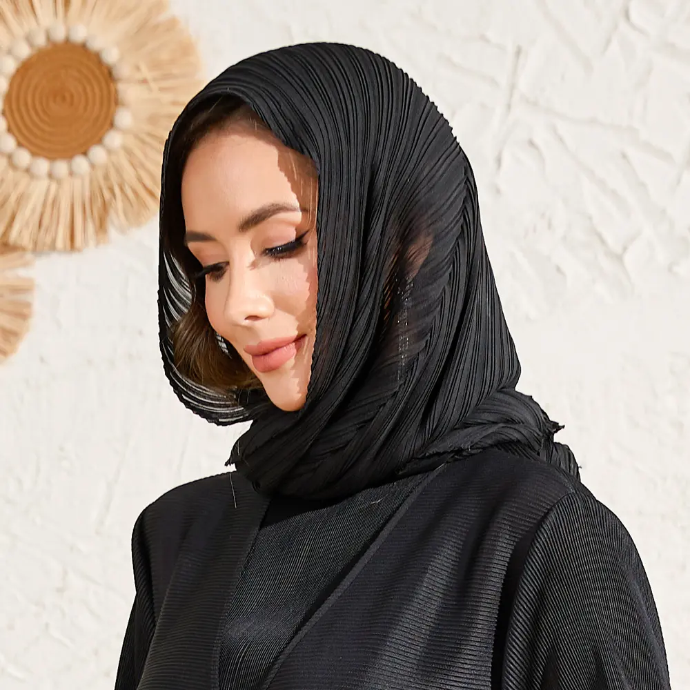LANMREM Women's Chic New Solid Color Pleated Scarf Lightweight Comfortable Travel Accessory Shawl Women's Sun Protection 2DB3839