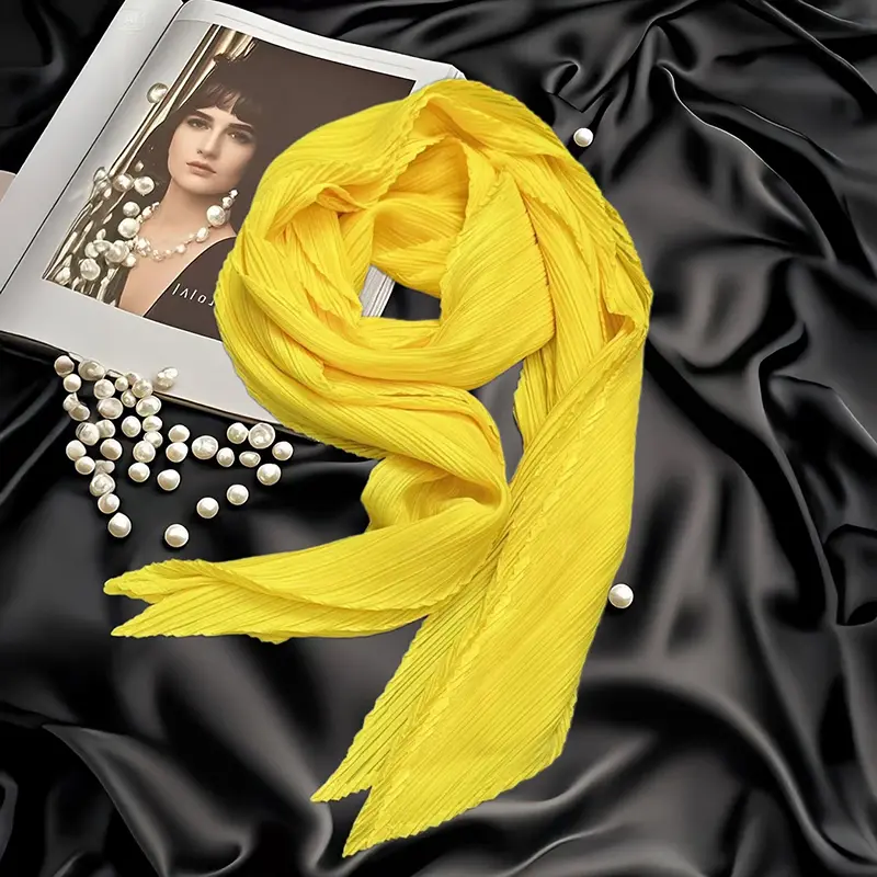 LANMREM Women's Chic New Solid Color Pleated Scarf Lightweight Comfortable Travel Accessory Shawl Women's Sun Protection 2DB3839