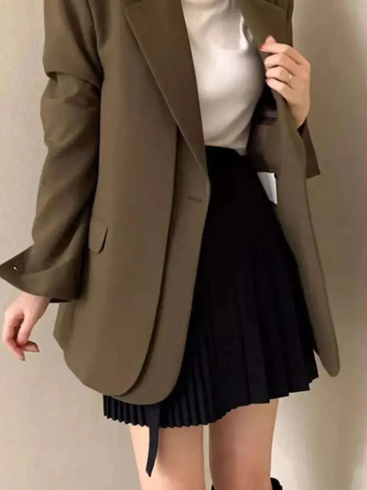LANMREM Patchwork Blazers For Women Notched Collar Long Sleeves Solid Color Office Lady Chic Clothing Korean Style New 2DB2280