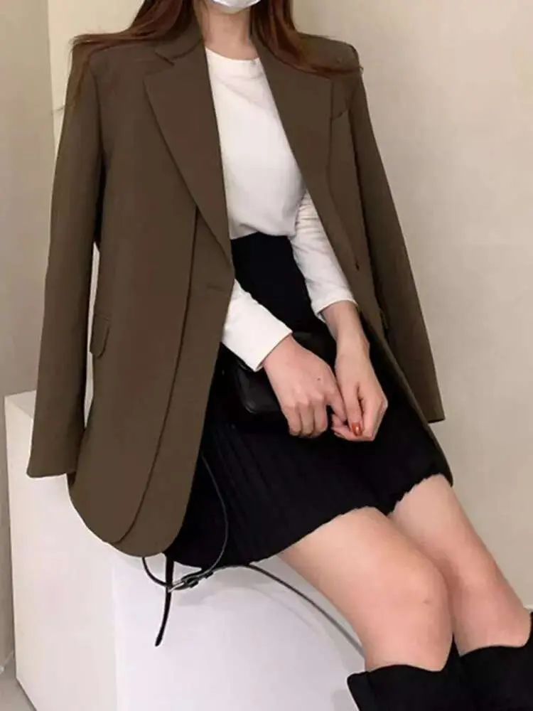 LANMREM Patchwork Blazers For Women Notched Collar Long Sleeves Solid Color Office Lady Chic Clothing Korean Style New 2DB2280
