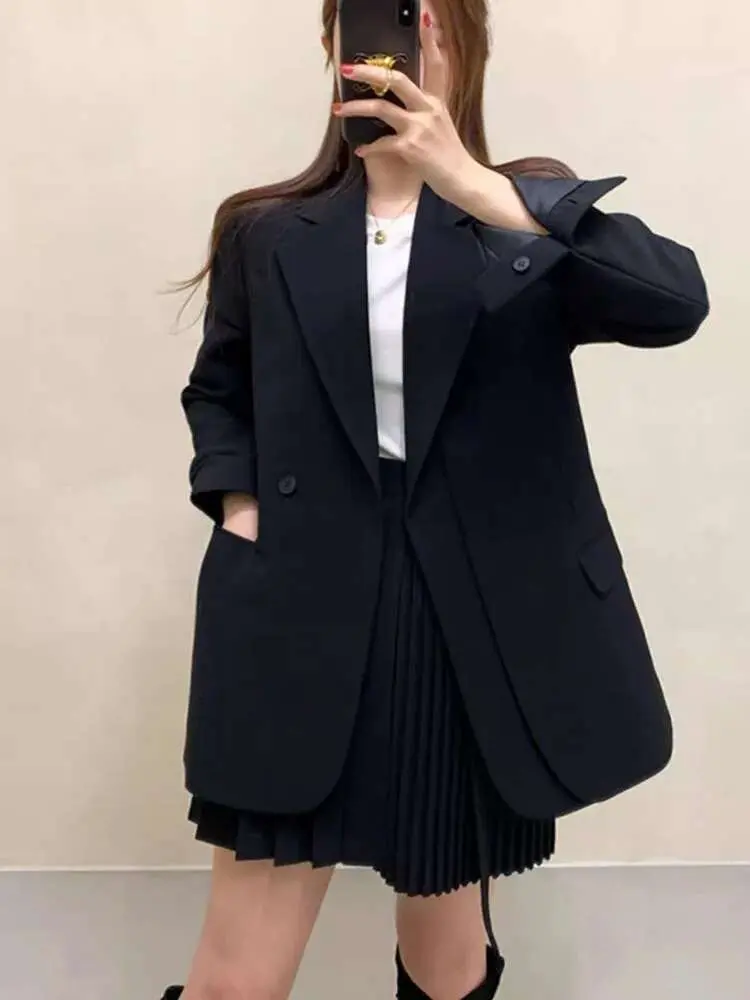 LANMREM Patchwork Blazers For Women Notched Collar Long Sleeves Solid Color Office Lady Chic Clothing Korean Style New 2DB2280