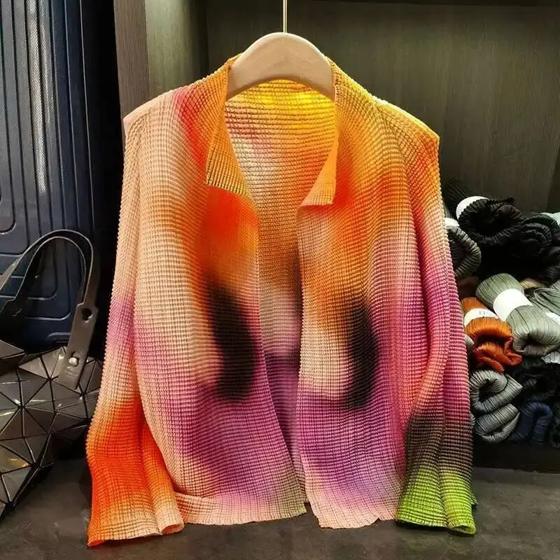 LANMREM Korean Classic Printed Cardigan Top Summer New Loose Casual Pleated Shirts For Women 2025 New Sunscreen Clothing 2DB3212