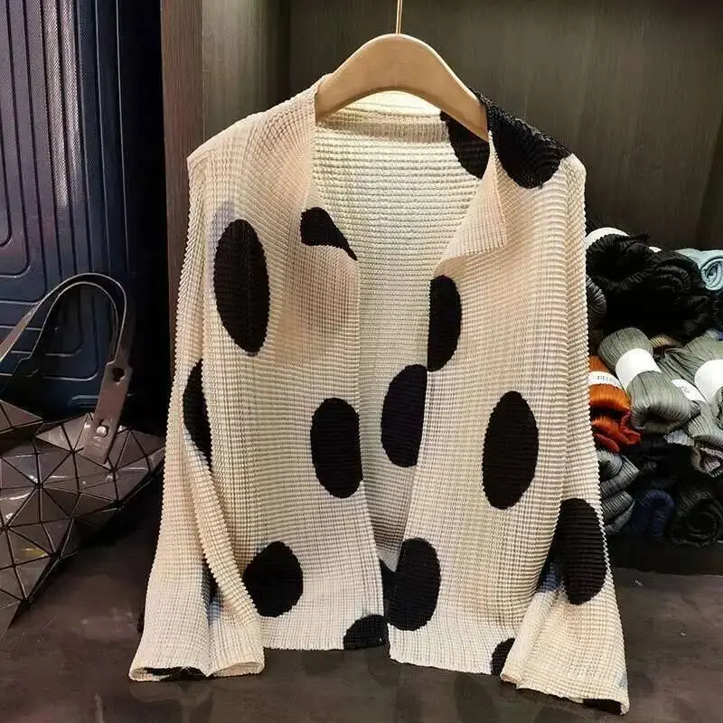 LANMREM Korean Classic Printed Cardigan Top Summer New Loose Casual Pleated Shirts For Women 2025 New Sunscreen Clothing 2DB3212