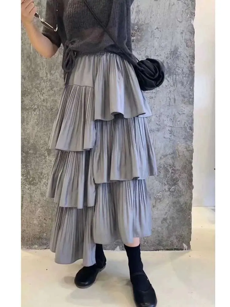 LANMREM Asymmetric Pleated Cake Skirt Women's Versatile Medium And Long Ruffle Irregular Skirts Female Fashion 2025 New 2R1140