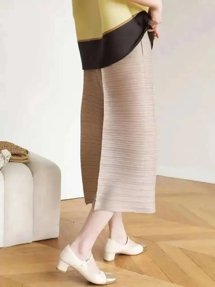 LANMREM Solid Color Pleated Pants Women Fashion Tide 2025 Summer New Elastic Waist Loose Casual Calf-length Trousers 2DE680