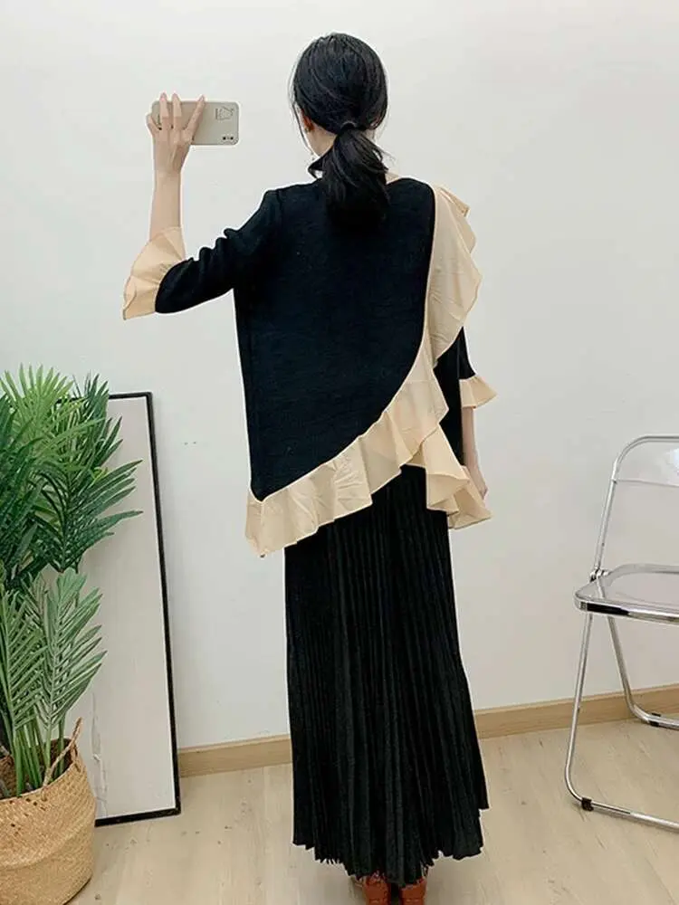 LANMREM Ruffled Irregular Top+casual Wide Leg Pants Versatile Two-piece Pleated Set Female Loose Elegant Clothing 2DA2165