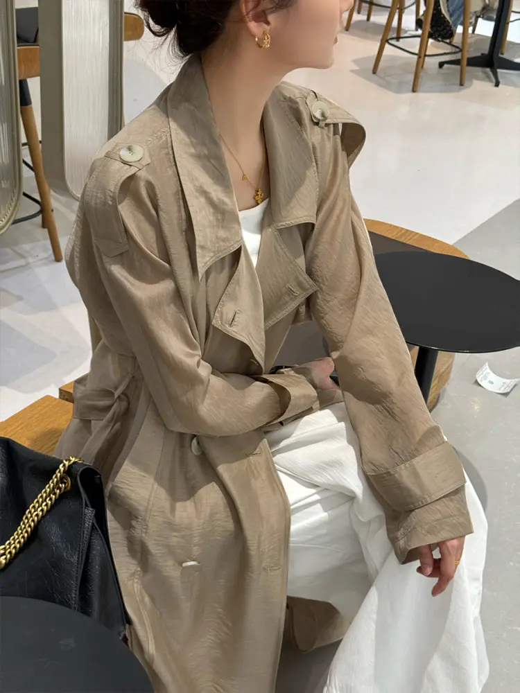 LANMREM Designer Sun Protection Trench Coat For Women 2025 Summer Mid-Length Single Breasted Windbreaker Jacket Coat 2DM1111