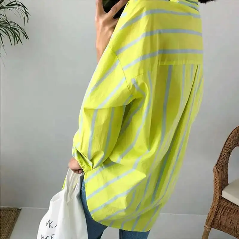 LANMREM Women's Spring New Striped Long Sleeve Shirt Thin Bottom Temperament Fit Fashion Tide 2025 New Arrival 2K2240