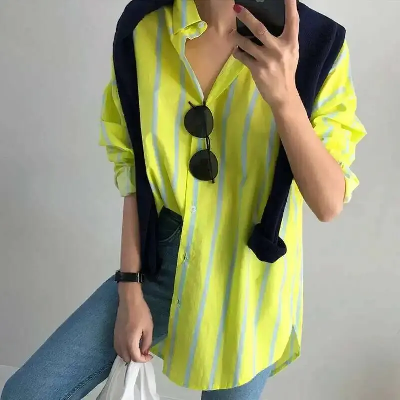 LANMREM Women's Spring New Striped Long Sleeve Shirt Thin Bottom Temperament Fit Fashion Tide 2025 New Arrival 2K2240