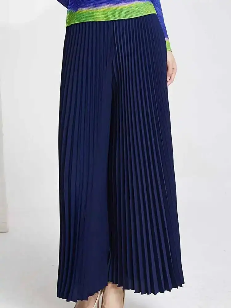 LANMREM Trend All-match Women Pleated Pant High Elastic Waist Wide Leg Solid Pants Loose Female Clothing 2025 Spring New 2YA430