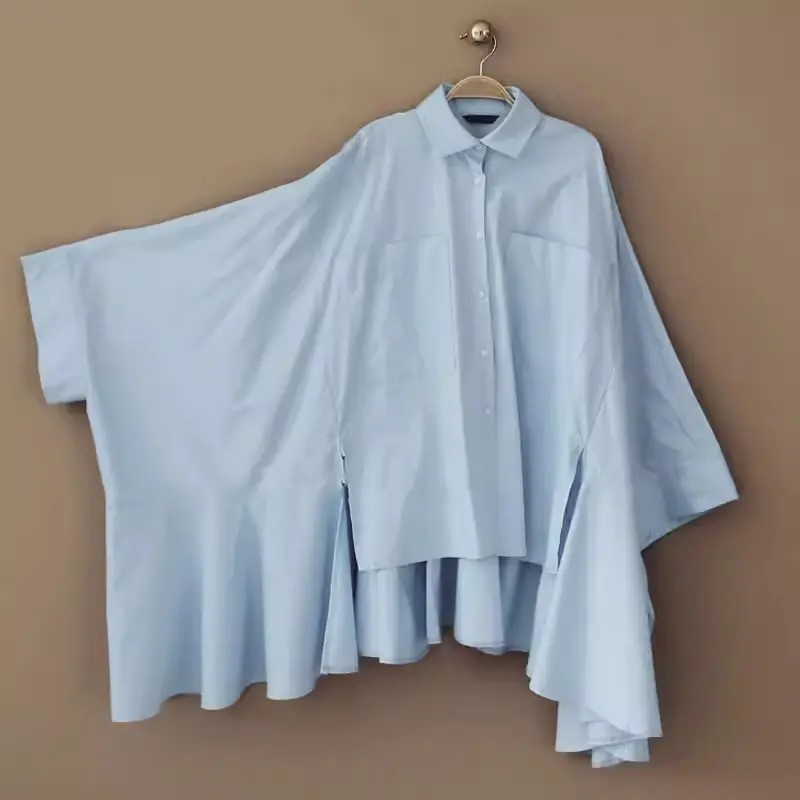LANMREM Irregular Shirts Women Lapel Long Sleeves Loose Big Size Striped Shirt Female Casual Clothing 2025 Spring New 2DA5801