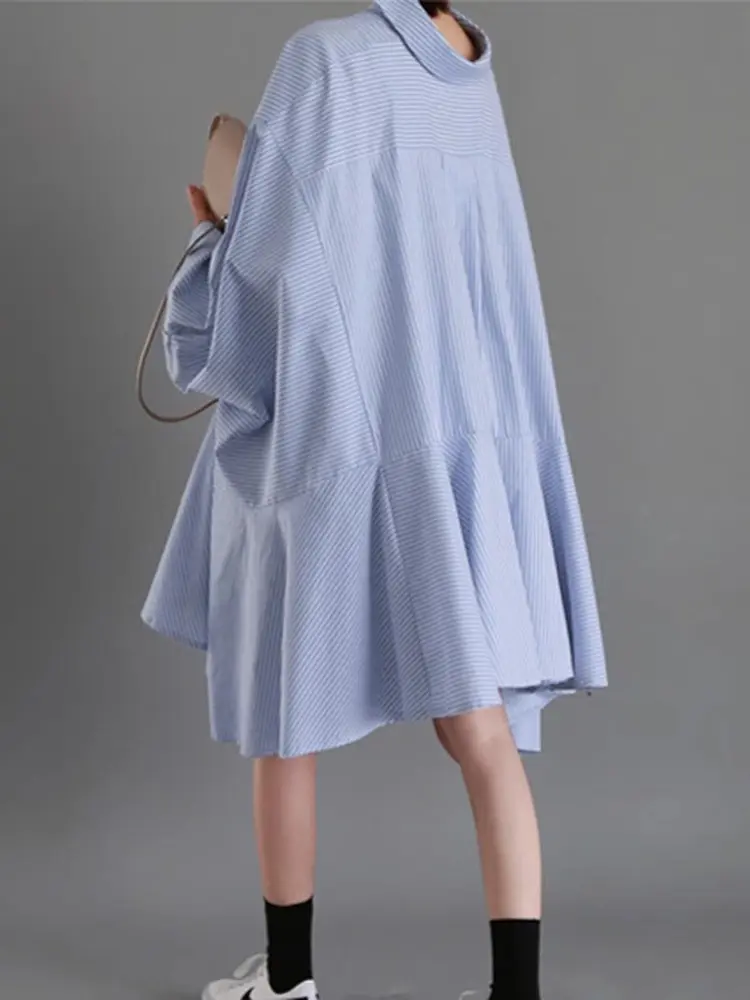 LANMREM Irregular Shirts Women Lapel Long Sleeves Loose Big Size Striped Shirt Female Casual Clothing 2025 Spring New 2DA5801