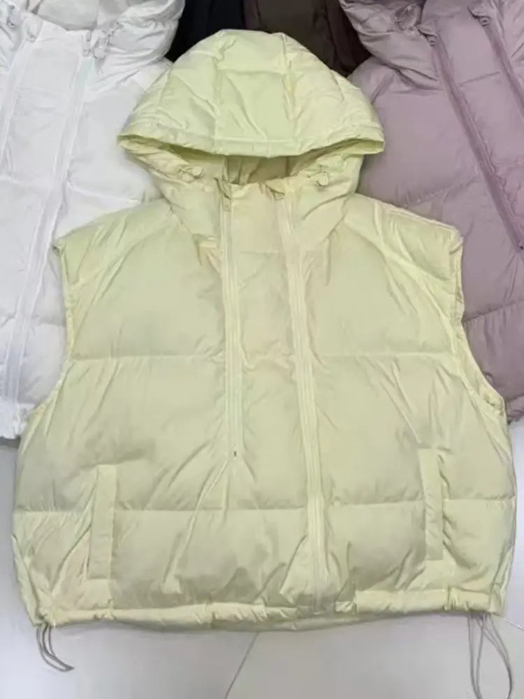 Women's Hooded Down Vest, Double Zipper Undershirts, Fashionable Waistcoat, Autumn and Winter Outer Wear