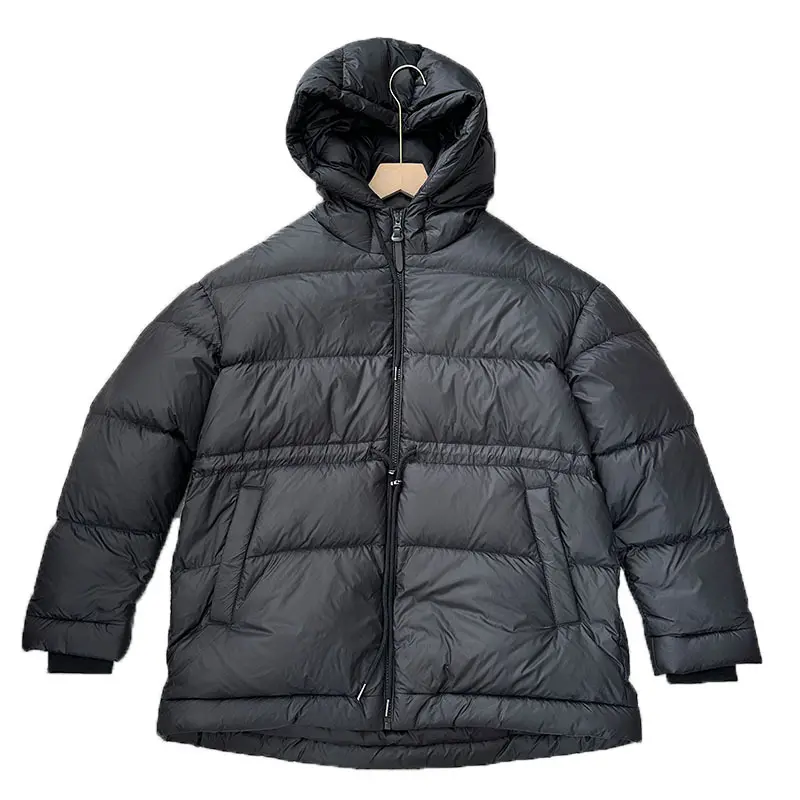 Women's Fluffy Warm Down Jacket, White Goose, Lightweight, Drawstring Waisted, Hooded Puff, Bread Clothing, Spring, Winter, 90
