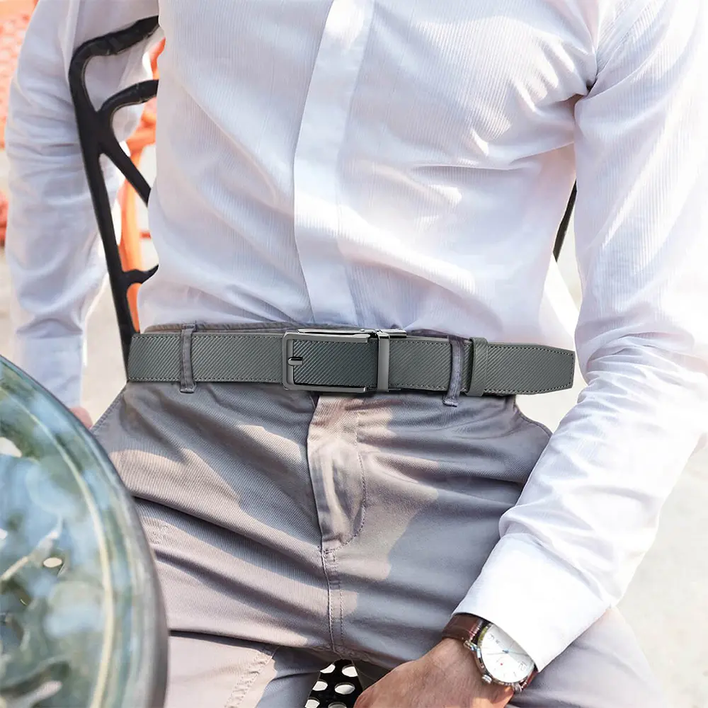 Men's Leather Ratchet Comfortable Buckle High-end Business Belt with Sliding Buckle Adjustable Cut for A Snug Fit