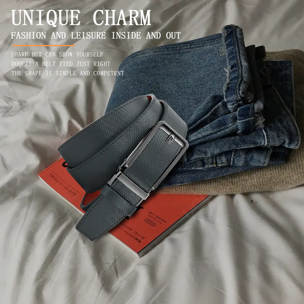 Men's Leather Ratchet Comfortable Buckle High-end Business Belt with Sliding Buckle Adjustable Cut for A Snug Fit