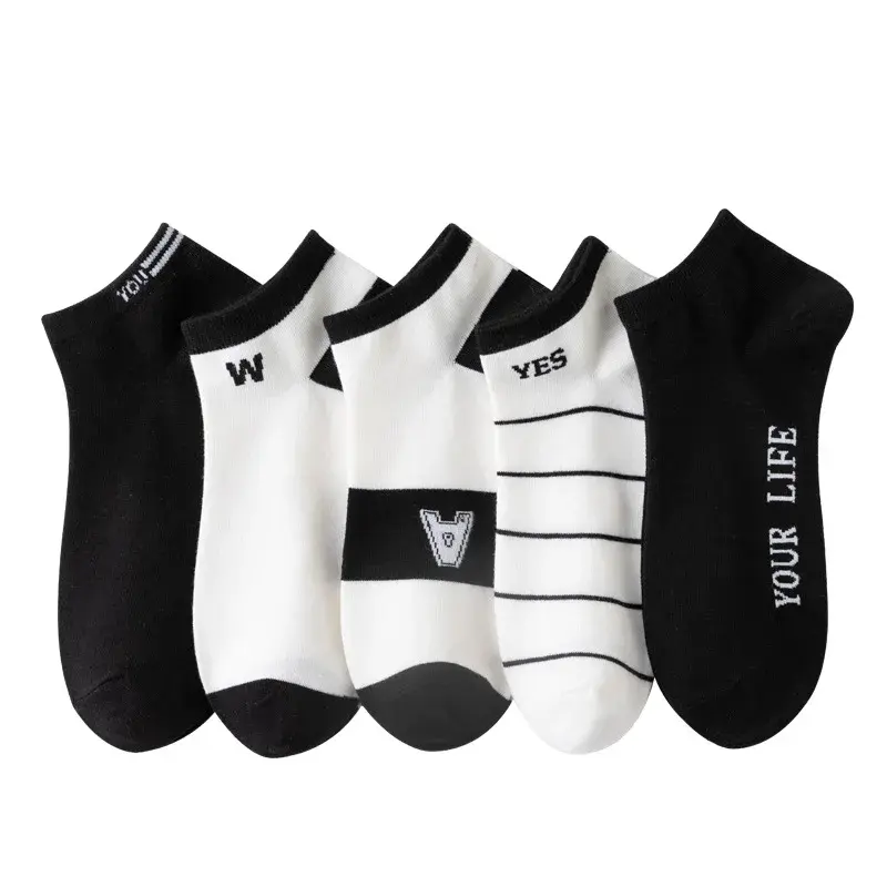 5/10Pairs Spring Summer Men Short Socks Fashion Black White Letters Design Socks Ultra Thin Mesh Breathable Women Ankle Socks