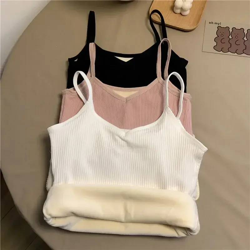 Women Winter Warm Top Thin Velvet Corset Top Solid Y2k Sleeveless Tank Tops Sleeveless Sexy Slim Fleece Warm Corset Vest Top