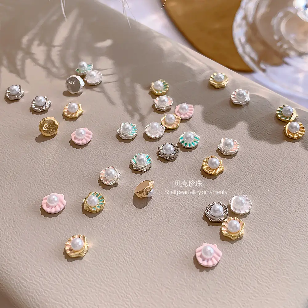 Exquisite Cute Shell Pearl Wreath Starfish Metal Rhinestone Summer Sea Beach Alloy Jewelry Nail Art Accessories Charm Decoration