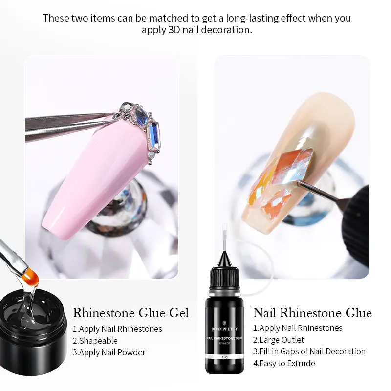 BORN PRETTY Nail Rhinestone Glue for Nails 3D Nail Art Gel for Nail Charms Gems and Jewels Decoration Nail Gem Glue Gel