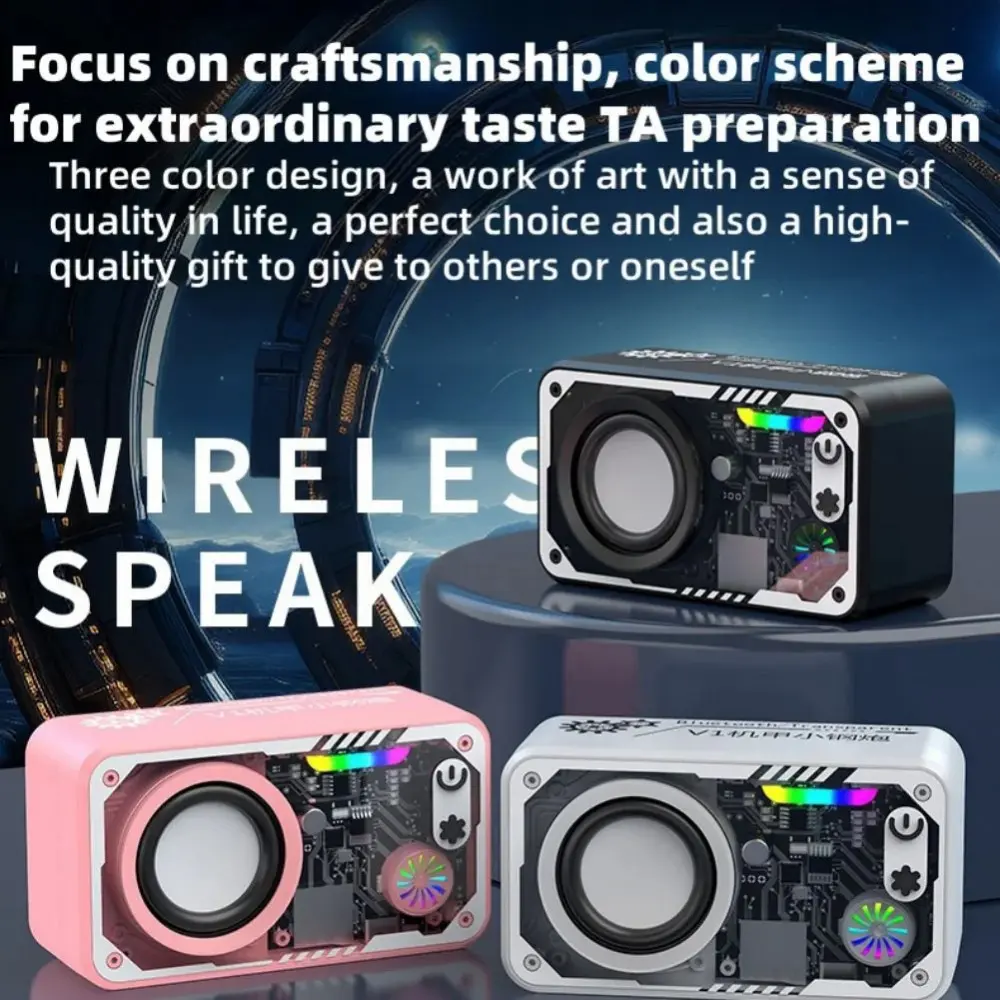 Wireless Speaker V5.3 Powerful Loudspeaker LED Lighting 1800mAh Battery Powered Portable Outdoor Small Speaker Supports TF Card