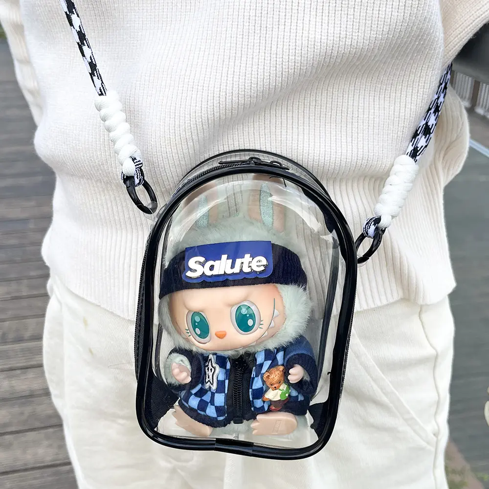 Messenger Bag Cotton Doll Bag Clear Hanging Display Case, Crossbody Doll Storage Bag, PVC Storage Case Cover for Figures