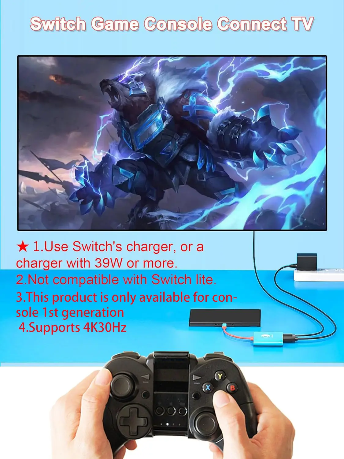 Portable Docking Station for Nintendo Switch, 4K HDMI, USB 3.0 Hub Adapter, USB-C Splitter TV, Laptops, MacBook Air Pro