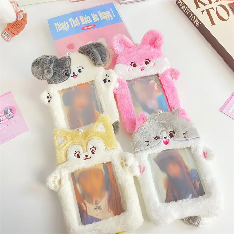 1pcs Plush Photocard Holder with Keychain Cute Cartoon Photo Card Holder ID Credit Band Card Protector