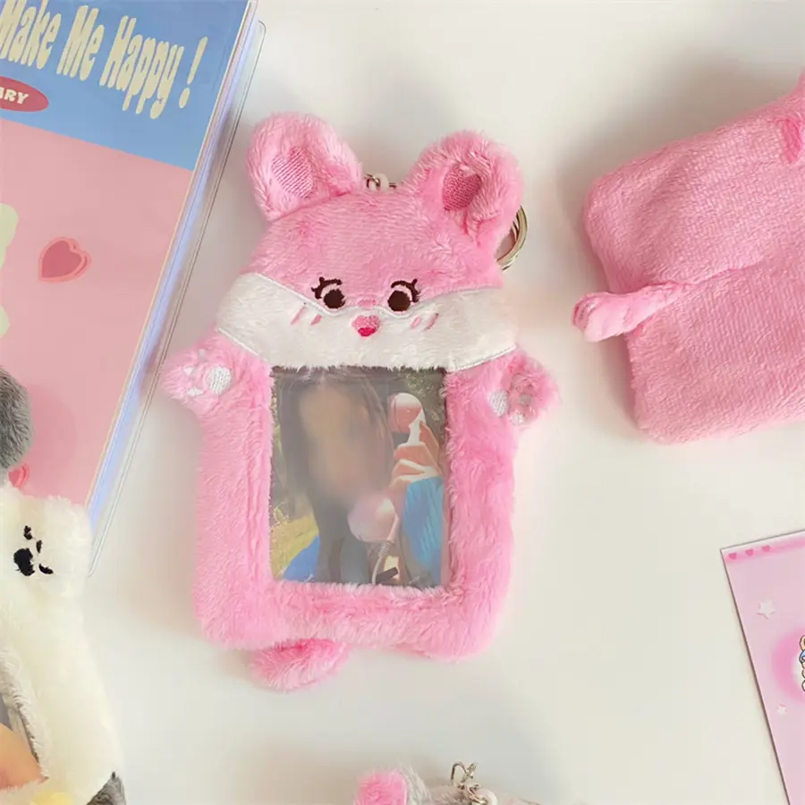 1pcs Plush Photocard Holder with Keychain Cute Cartoon Photo Card Holder ID Credit Band Card Protector