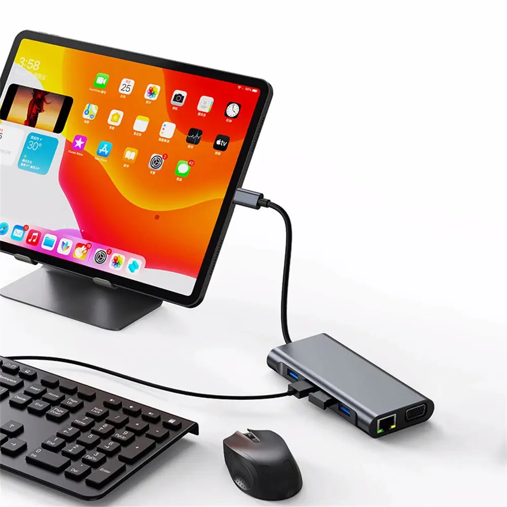 11 In 1 Usb C Hub For Macbook Air Pro, Compatible Type C To Hdmi,Usb3.0 Rj45, 11 Port Base With Pd, Tf, Sd, Aux, Splitter 3.0