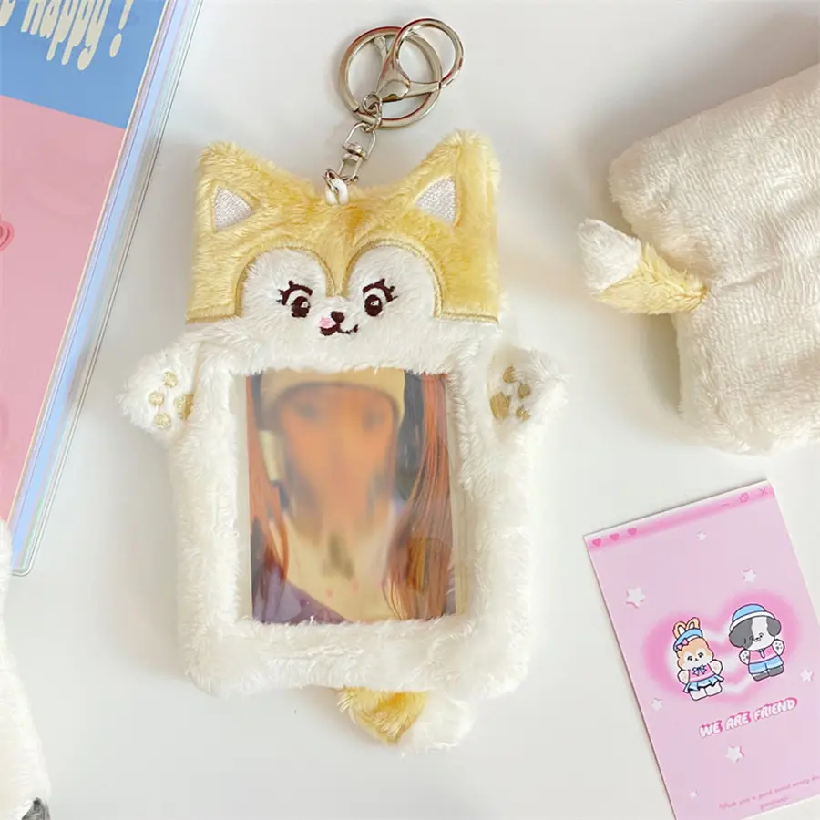 1pcs Plush Photocard Holder with Keychain Cute Cartoon Photo Card Holder ID Credit Band Card Protector