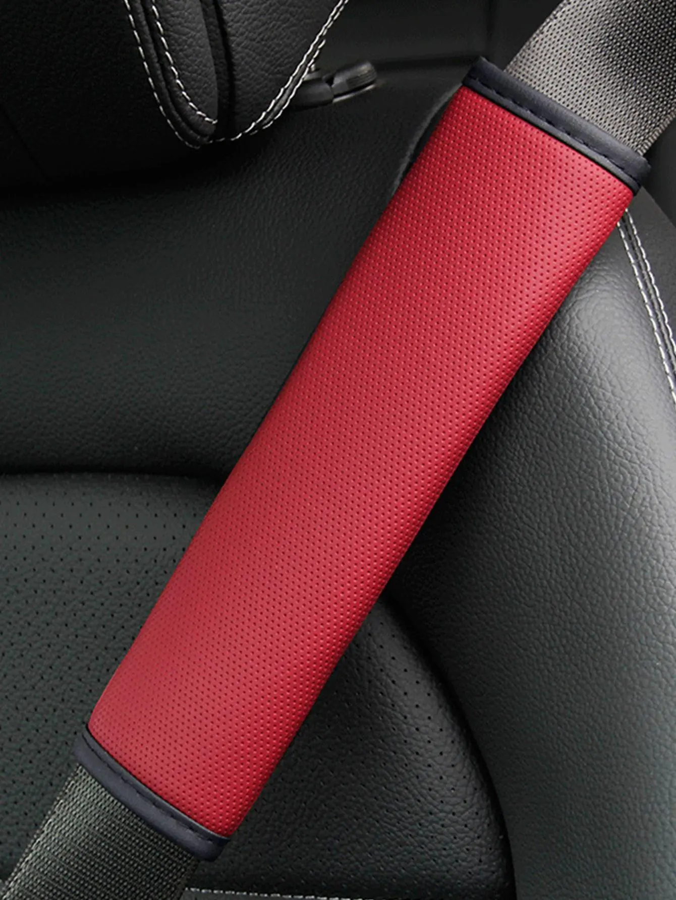 1pc Skin Sensitive PU Leather Fine Hole Car Seat Belt Shoulder Protector Cloth Breathable Decompression Comfortable