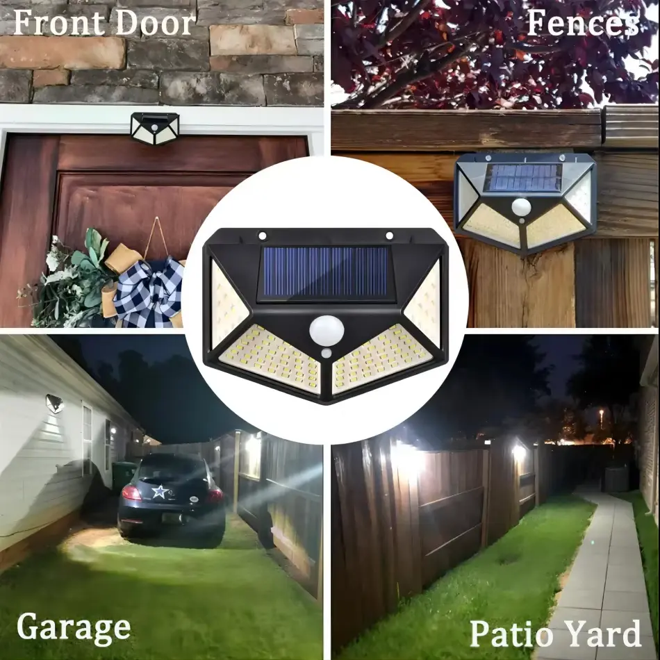 Smart Light Controlled 100 LED Solar Light Human Body Sensing Street Light Waterproof Solar Light for Outdoor Garden Lighting