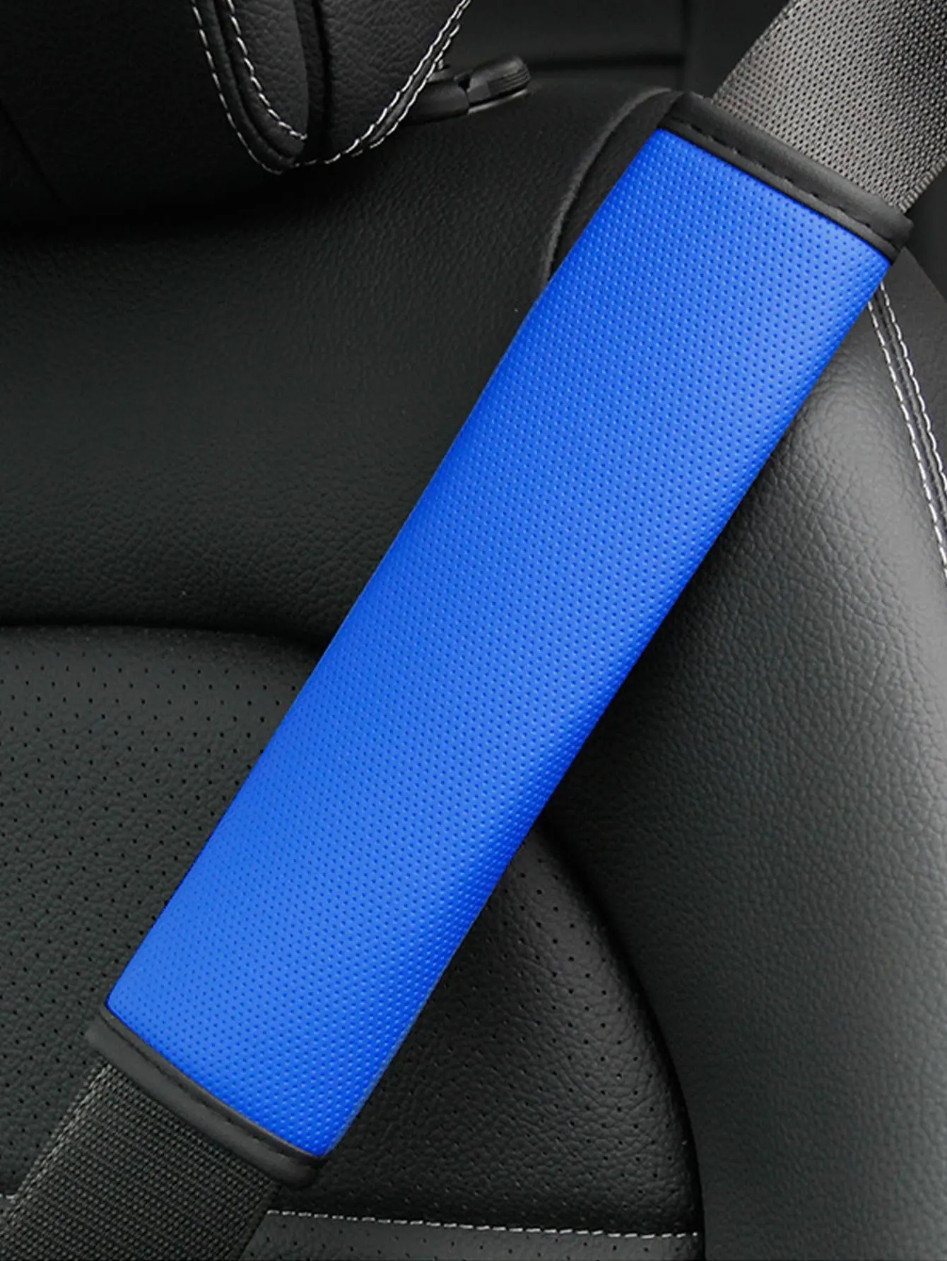 1pc Skin Sensitive PU Leather Fine Hole Car Seat Belt Shoulder Protector Cloth Breathable Decompression Comfortable