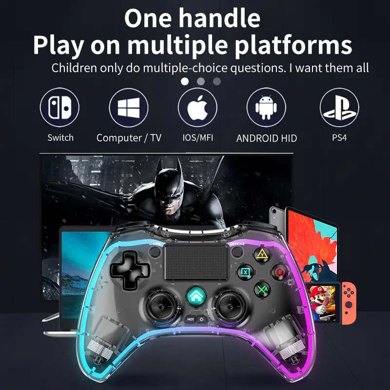 STORM SYRM for P4/P5 Wireless Transparent Gamepad P05 with LED Lights, Six Axis Dual Vibration Gamepad,Supports Multi-Platform