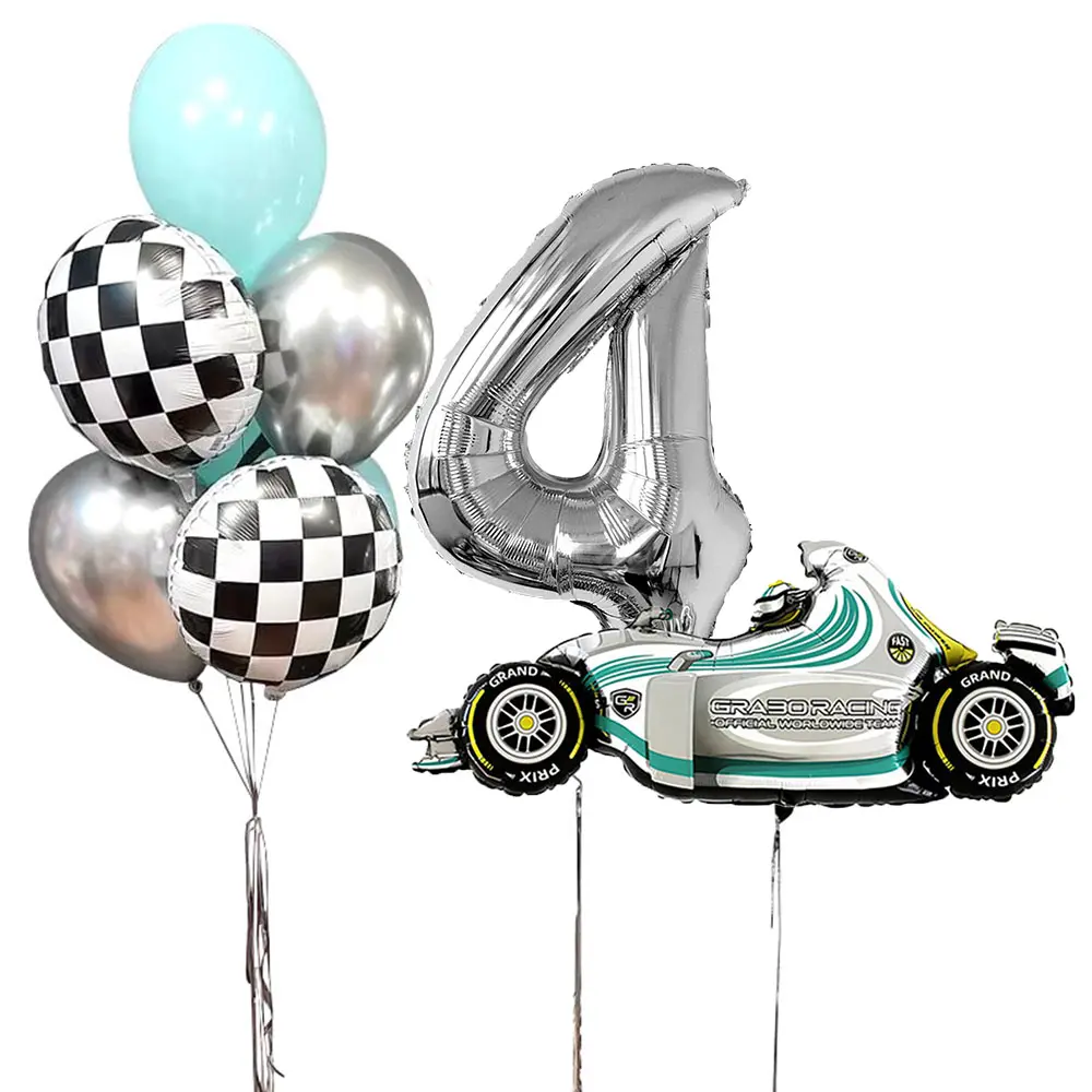 9Pcs Racing Car Foil Balloon 32inch 123 Number Helium Ballons Round Tyre Globos Happy Birthday Party Decorations Kid Baby Show