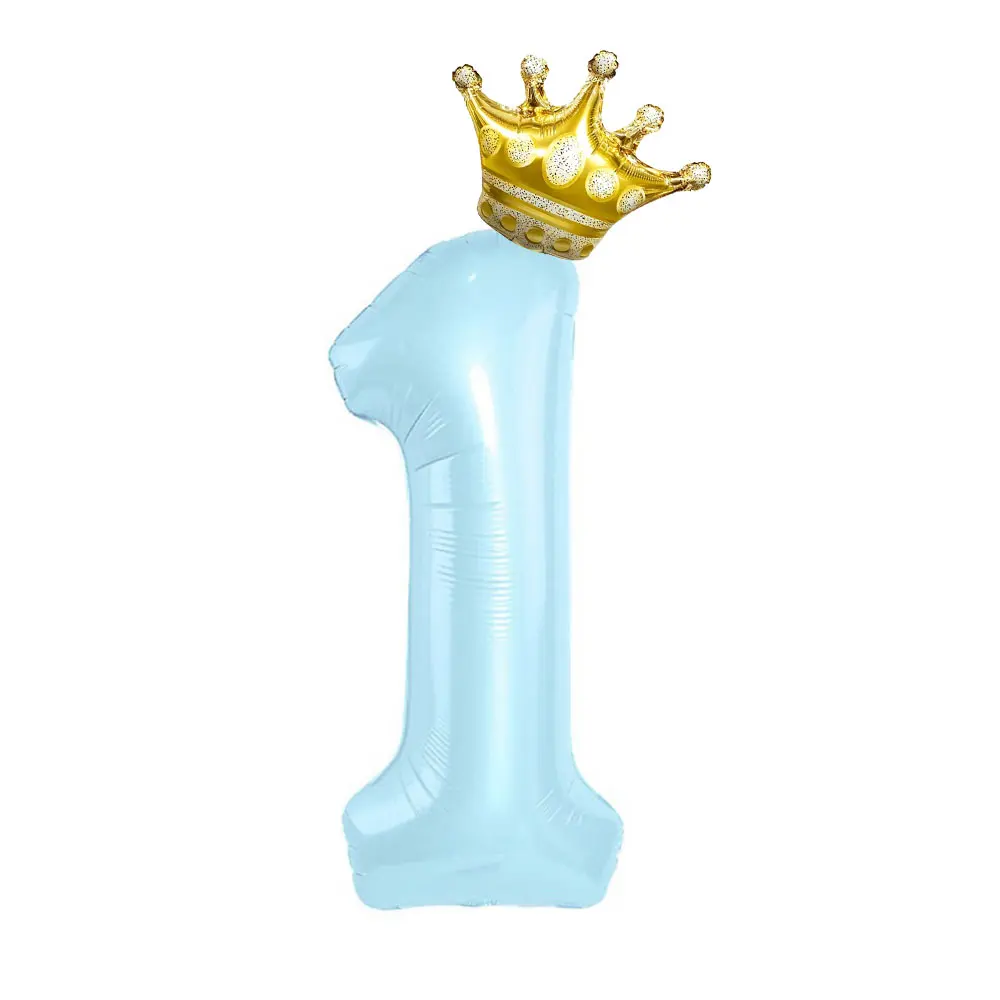 40inch Pastel Light Blue Pink Foil Number Balloon With Crown 1 2 3 4 5 6 Boy Girl Birthday Party Baby Shower Wedding Decoration