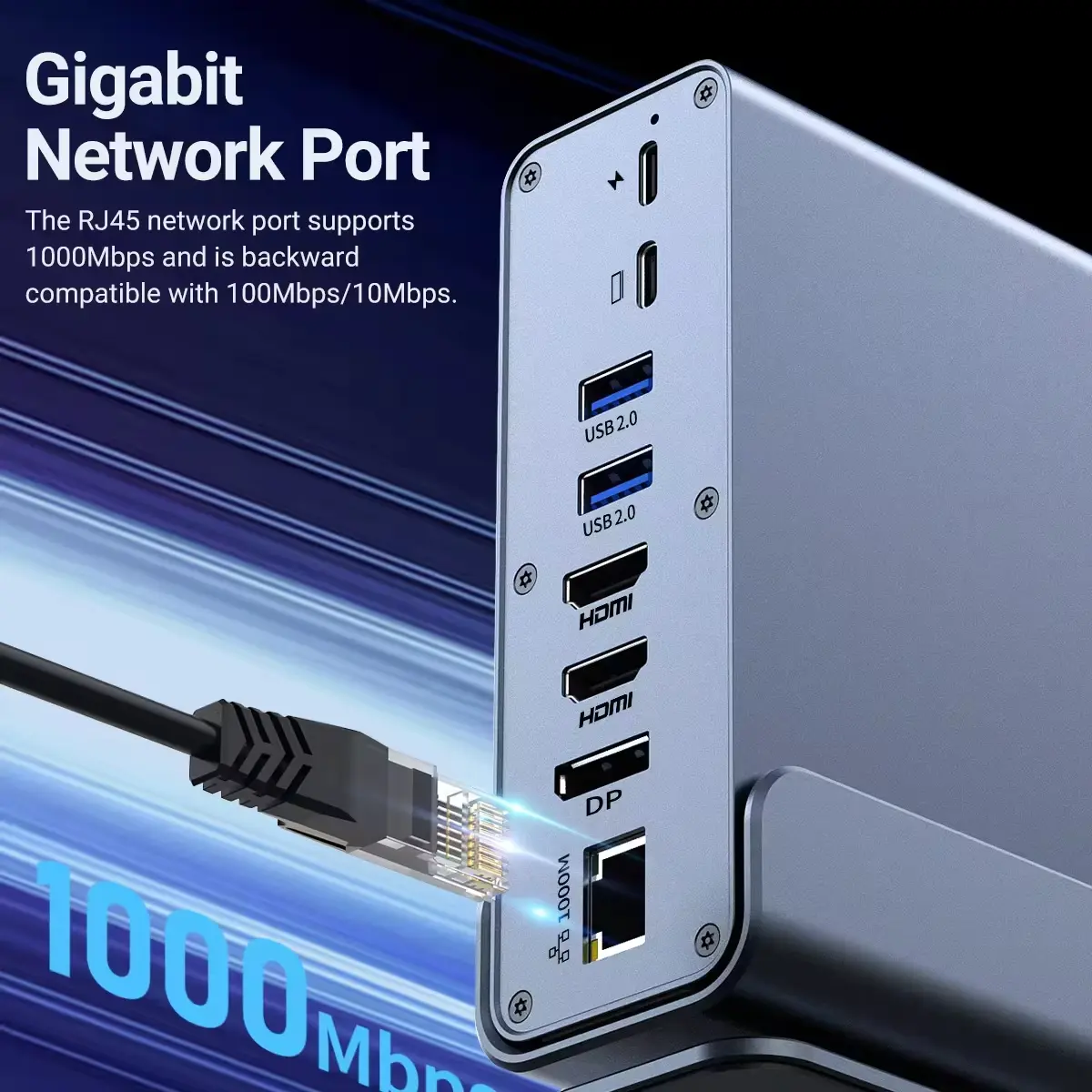 15 in 1 Hub Type-C Docking Station 4K@60Hz HDMI DisplayPort USB A RJ45 SD TF Audio 3.5mm Port Adapter for Macbook Pro Laptop PC