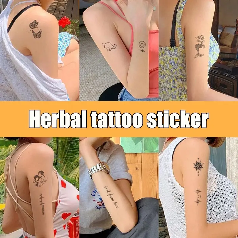 60pcs Herbal Tattoo Stickers with Juice Semi Permanent Waterproof and Non Reflective Small Image Tattoo Cartoon Stickers