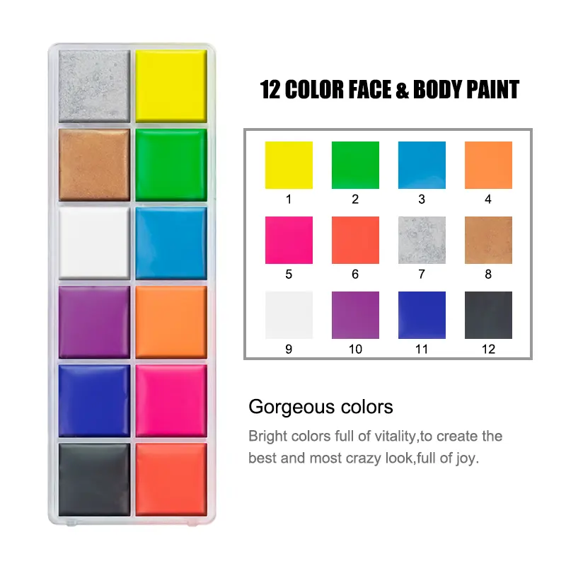 12-color UV Luminous Body Paint Face Painting Palette with 5 Brushes Waterproof Painting Set Halloween Costume Cosplay Makeup