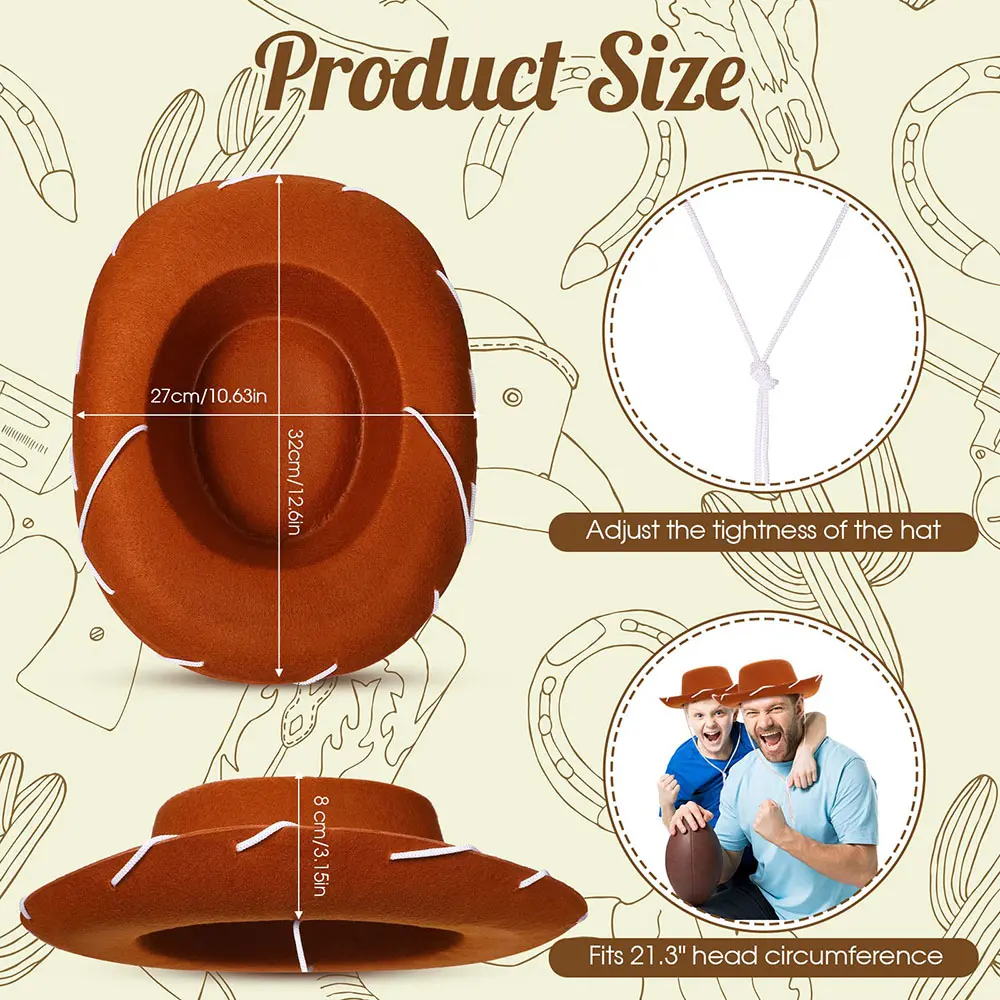 6-24 Set Cowboy Hats and Bandanas Bulk for Kids Western Themed Childrens Cosplay Costume Accessory Prop for Kids Party Supplies