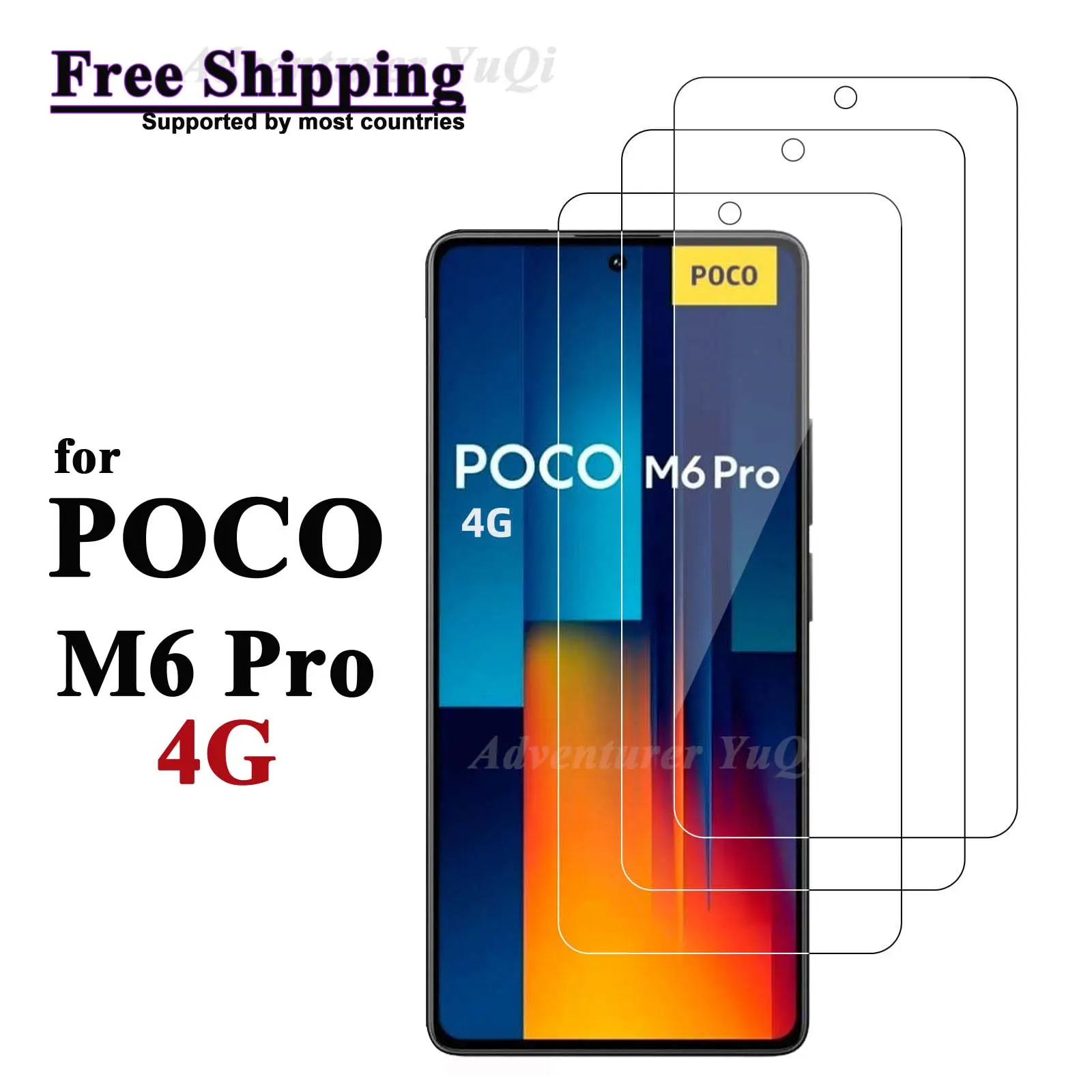 Screen Protector For Xiaomi POCO M6 Pro 4G, Tempered Glass HD 9H High Aluminum Anti Scratch Case Friendly