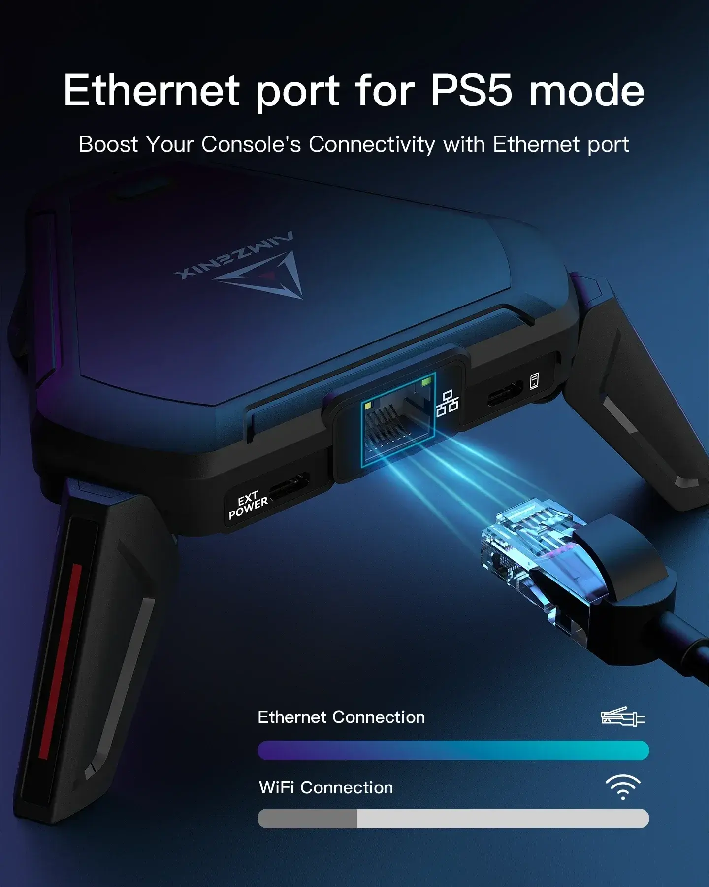 AIMZENIX AX600 MONSTER K&M Game Adapter for PS5, PS4, XONE, X360, XSS, XSX, N-Switch, Supports 3.5mm Headphones, APP