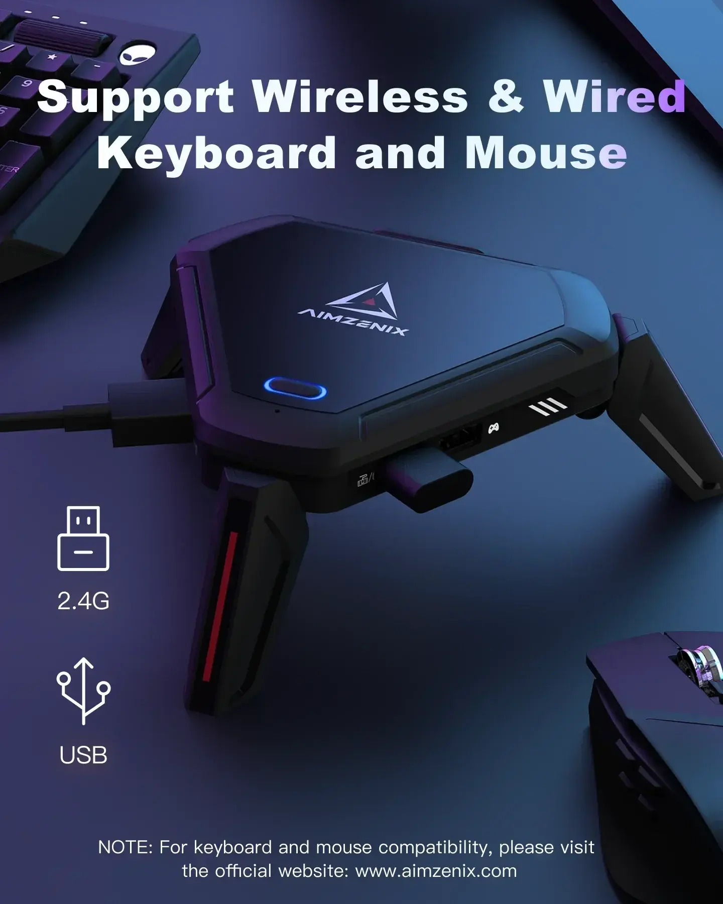AIMZENIX AX600 MONSTER K&M Game Adapter for PS5, PS4, XONE, X360, XSS, XSX, N-Switch, Supports 3.5mm Headphones, APP