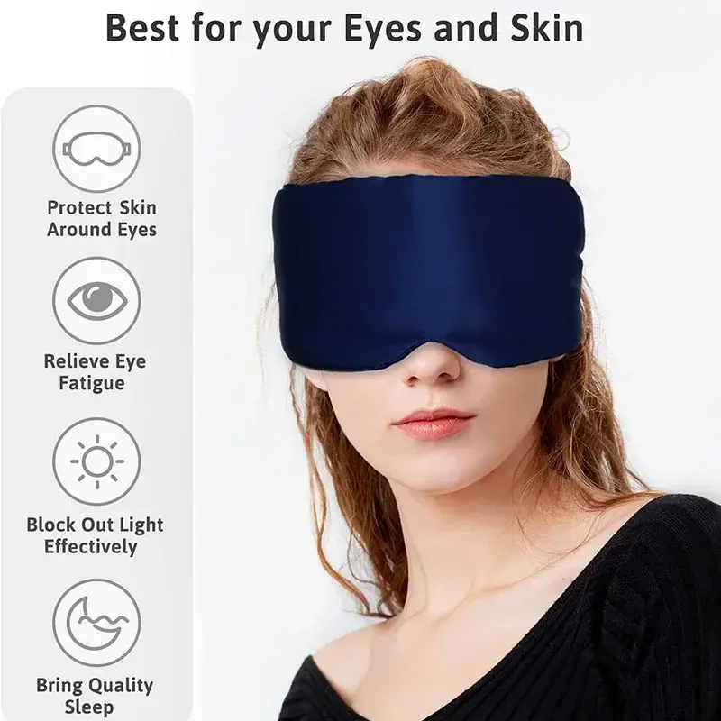 Silk Sleep Mask Soft Pressureless Sleeping Mask Silk Adjustable Wide Velcro Ear Cover & Nap Soft Padded Sleep Mask