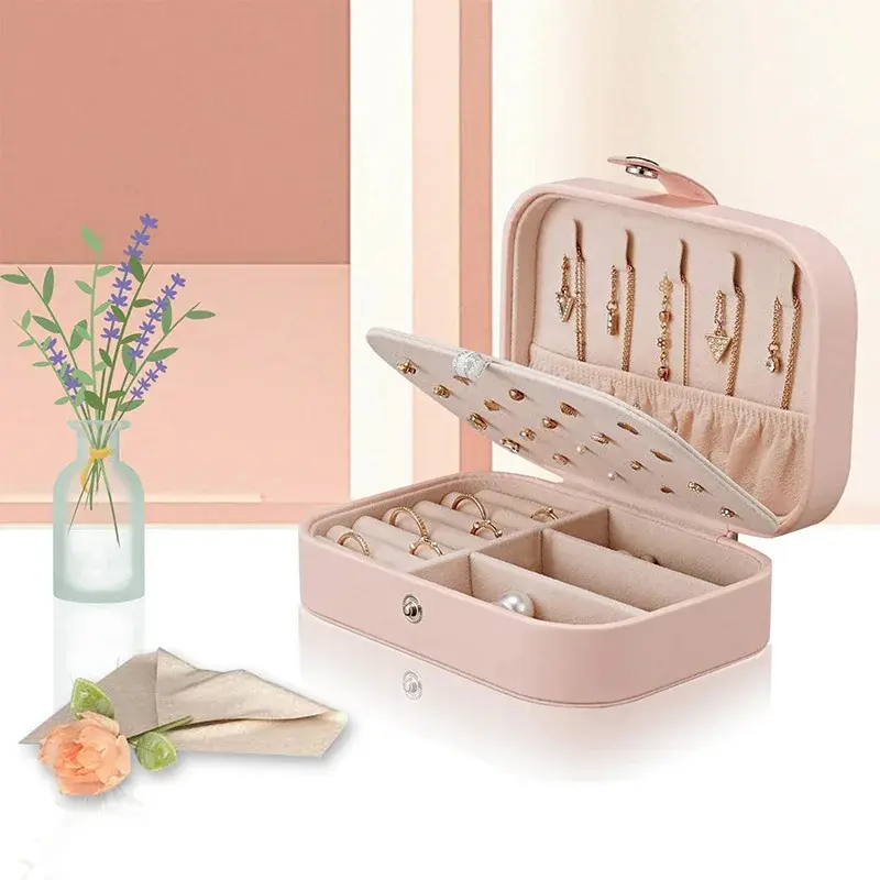 Portable Travel Jewelry Organizer-Double Layer Large Capacity Jewelry Case with Flip Cover Necklace Earring Ring Storage Box