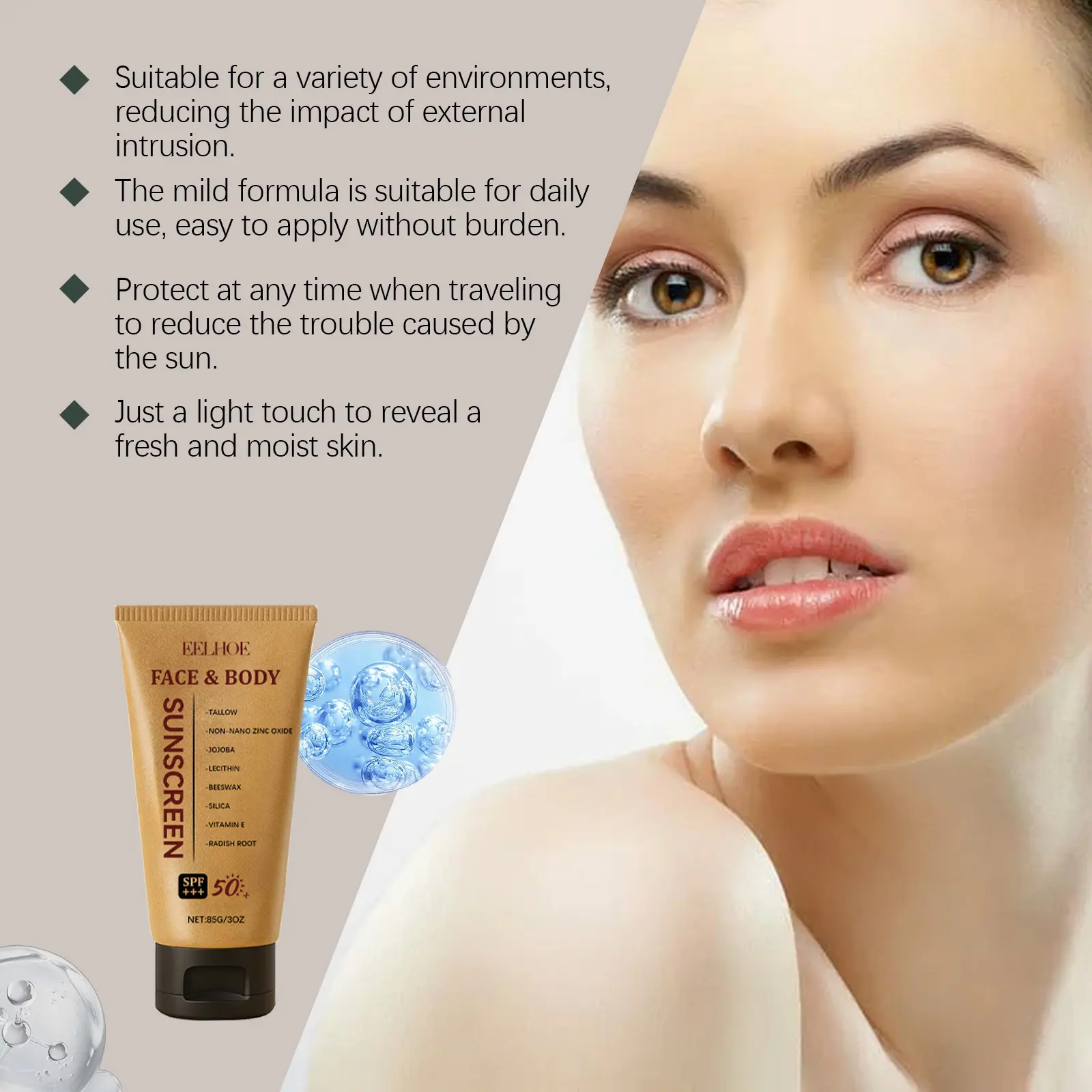 EELHOE Cow Fat Protective Cream Outdoor UV Protection Mild and Refreshing Texture Skin Barrier Moisturizing Isolation Cream