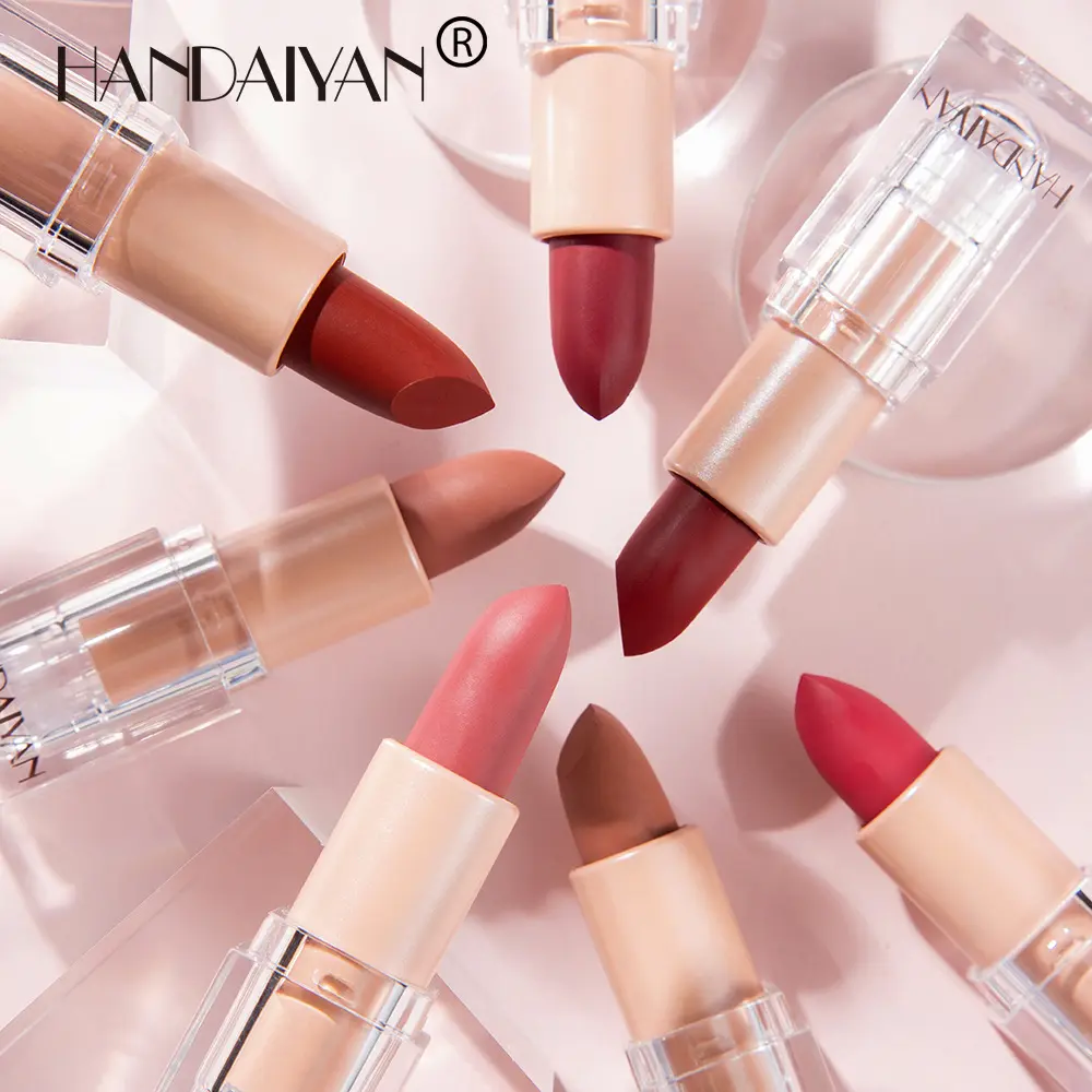 Handaiyan 12 Colors Matte Waterproof Velvet Nude Lipstick Sexy Red Brown Pigments Makeup Long Lasting Profissional