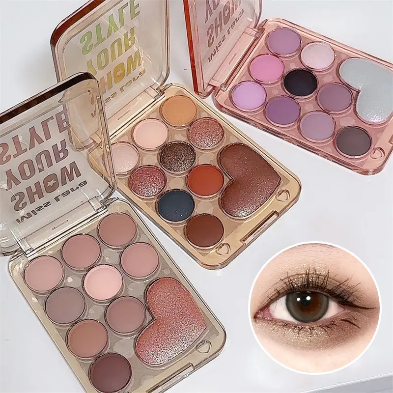 10 Color Love Eyeshadow Palette Velvet Matte and Shimmer Effect Pink Brown Eye Shadow Plate Create A Multi-Functional Makeup