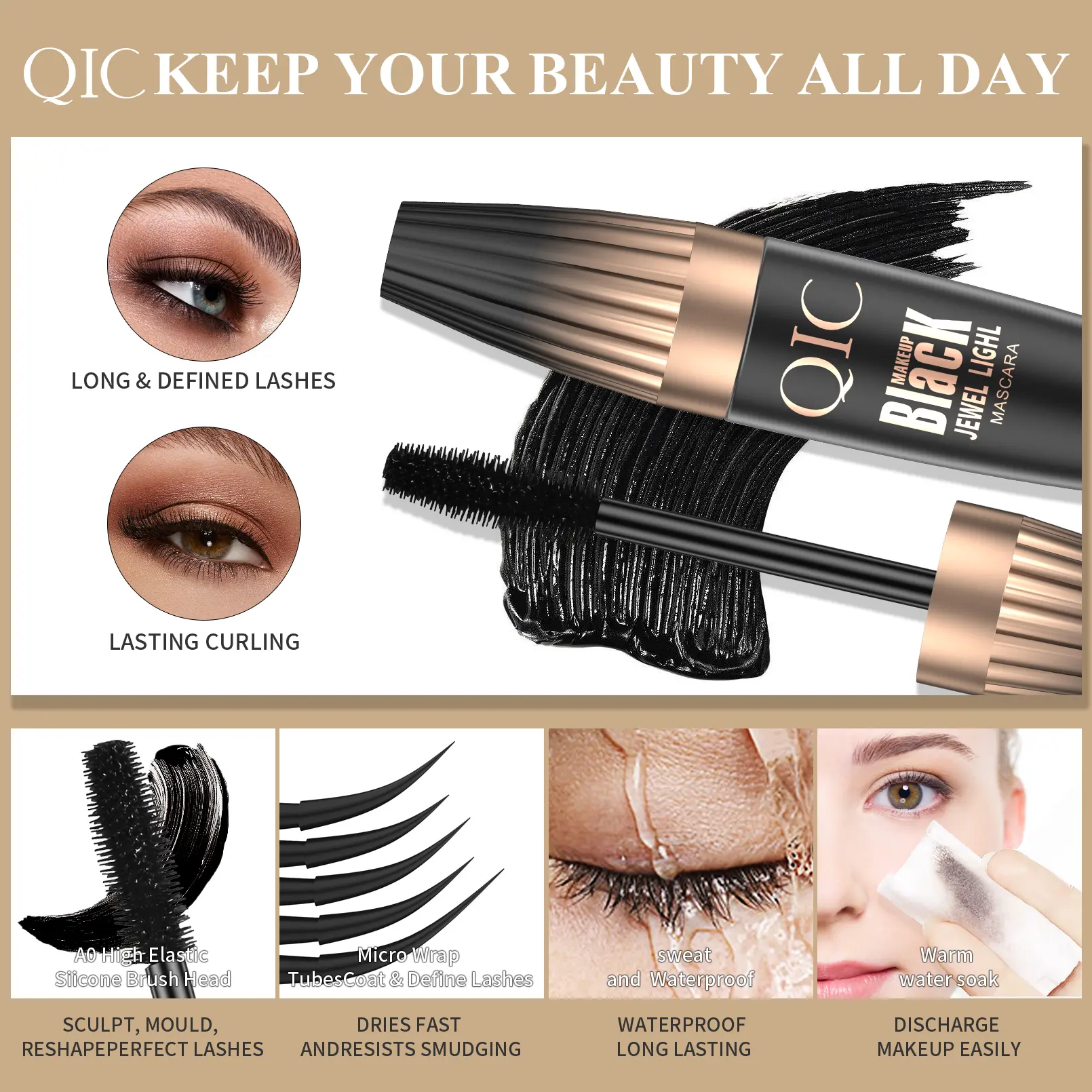 4D Waterproof Eyelash Mascara Rias Tools Curling Thick Smudge-proof Long-lasting Beauty Makeup